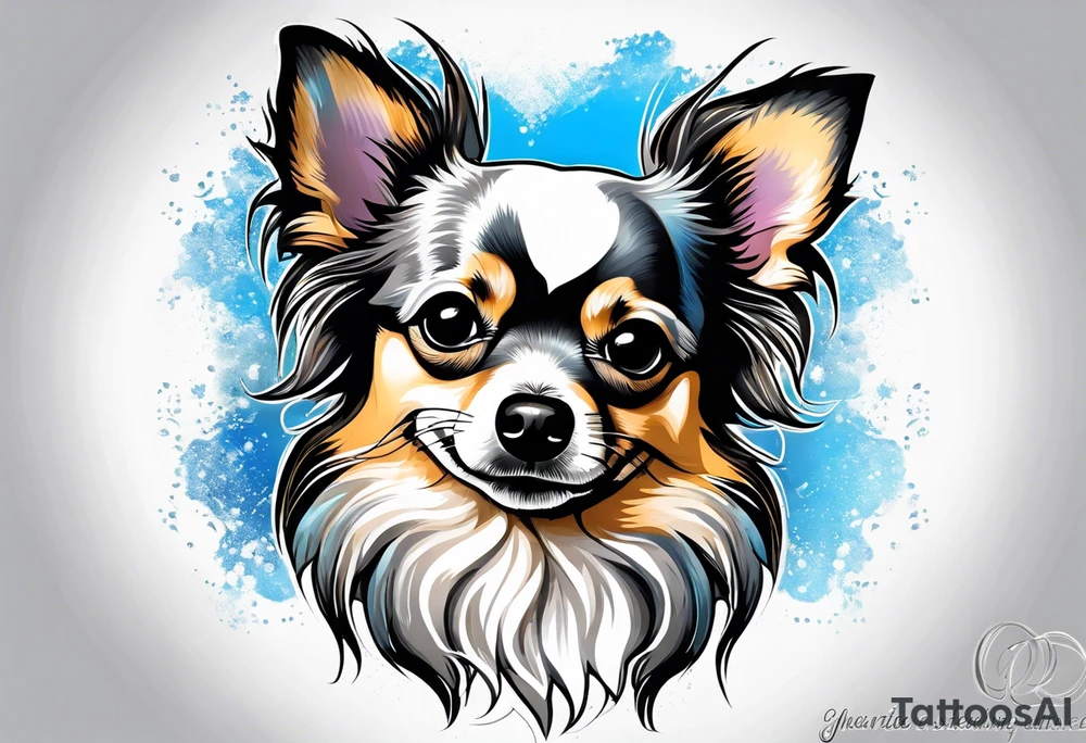 Chihuahua blue merle long hair tattoo idea
