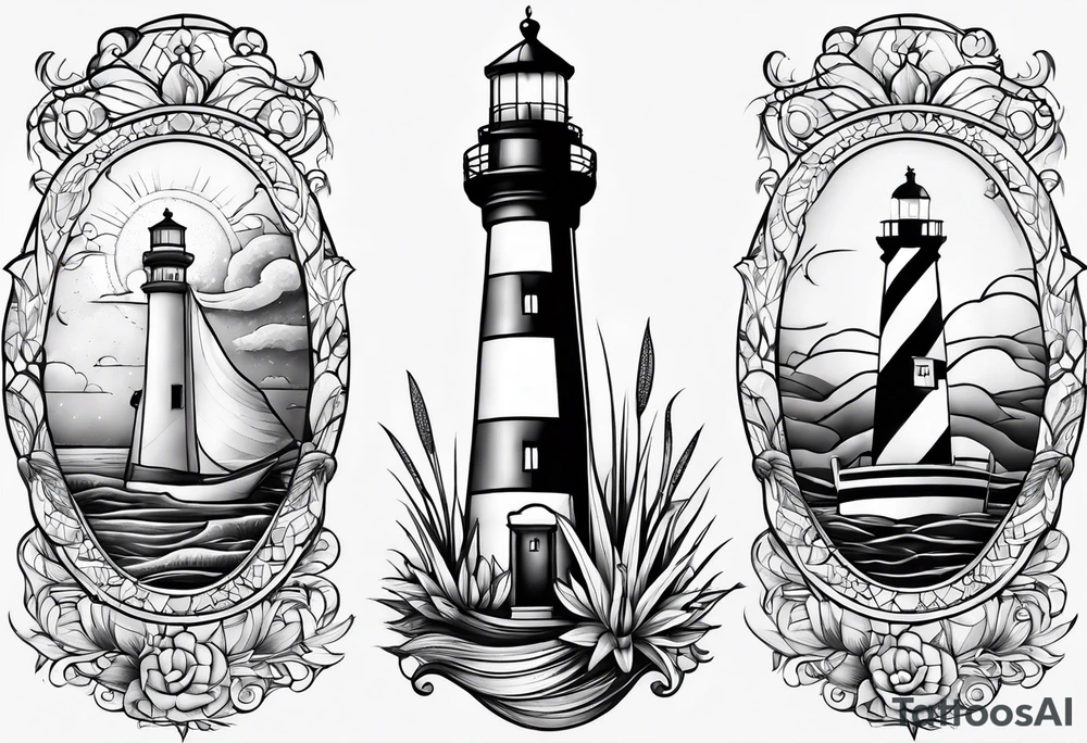 A light house with a contour lily at the bottom tattoo idea