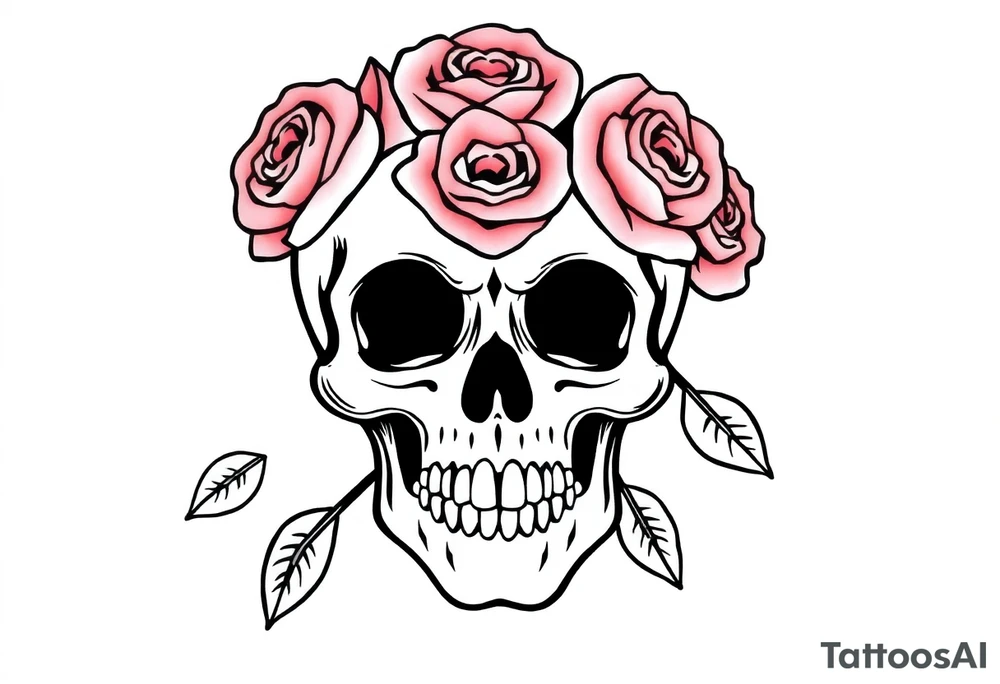 skull with crown of roses tattoo idea