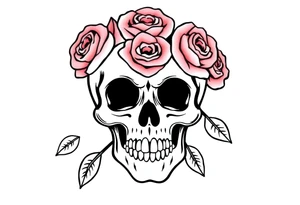 skull with crown of roses tattoo idea