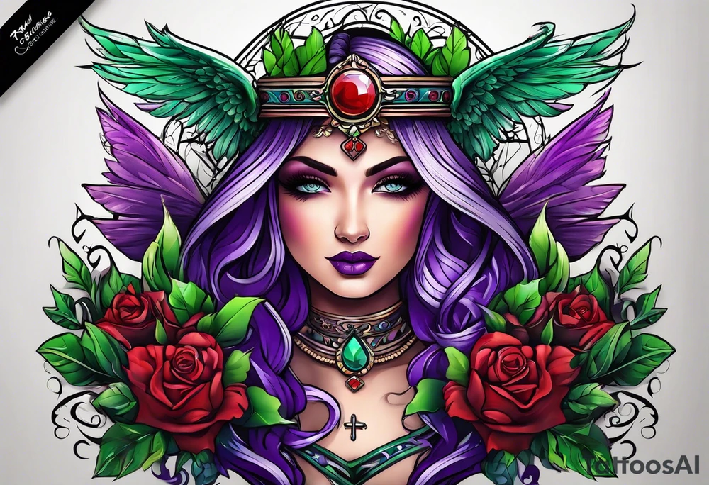purple green red crosses tattoo idea