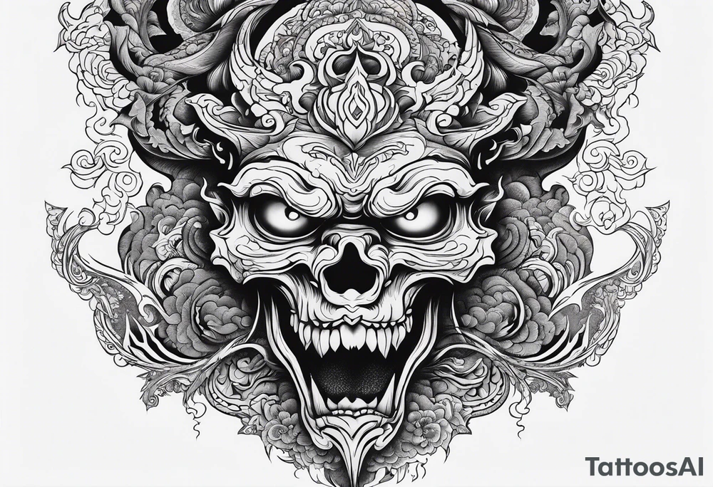 Escaping demons from hell, smoking, fire tattoo idea