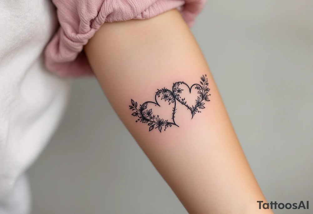 Matching flowery hearts in black ink tattoo idea