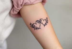 Matching flowery hearts in black ink tattoo idea