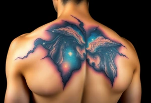 Beautiful and epic 3d milky way that appears to be what is beneath the skin. Make it drape over the shoulder and move to the middle back tattoo idea