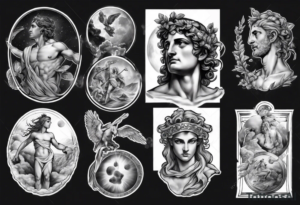 realistic Apollo greek mythology tattoo idea