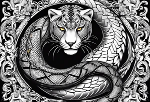 A snake and a panther To fight and wrap around the word "vitality" tattoo idea