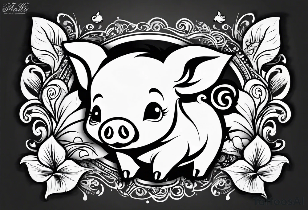 very cute happy piglet with small ears.
outline only.
black and white only.
only show the piglet. no extra lines or decoration.
no black shading.
draw only with very thin lines (1px)

should look like a tattoo that will only take 2 minutes to draw tattoo idea