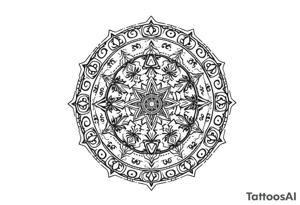 mytical shaman and witch ancient  mandala
ornament with runes tattoo idea