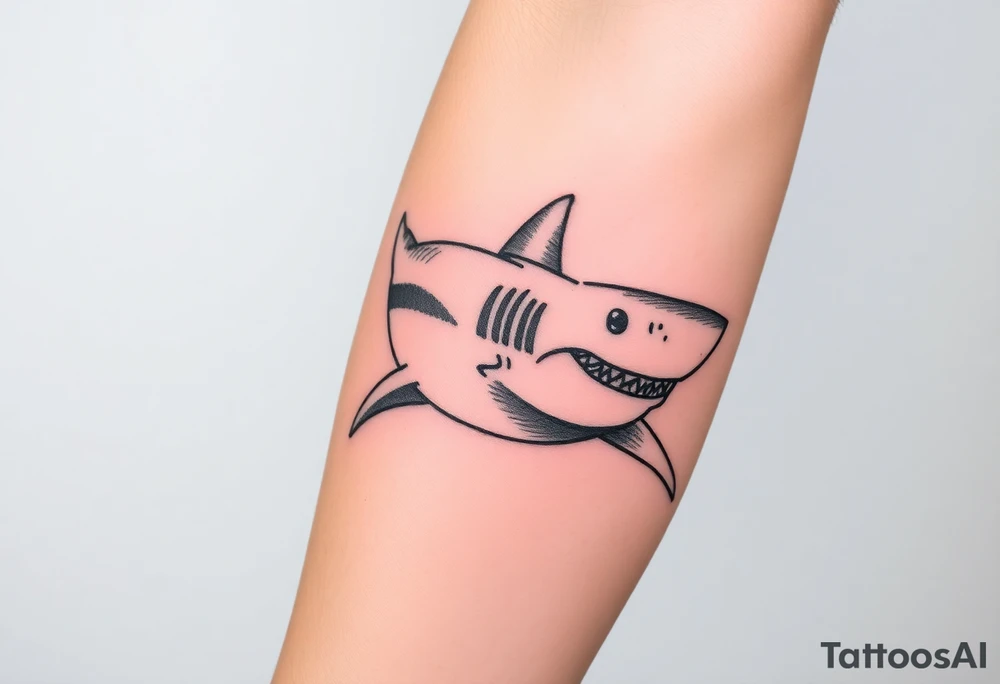 Masculine strong great white shark flowing forward in water tattoo idea