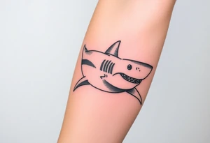 Masculine strong great white shark flowing forward in water tattoo idea