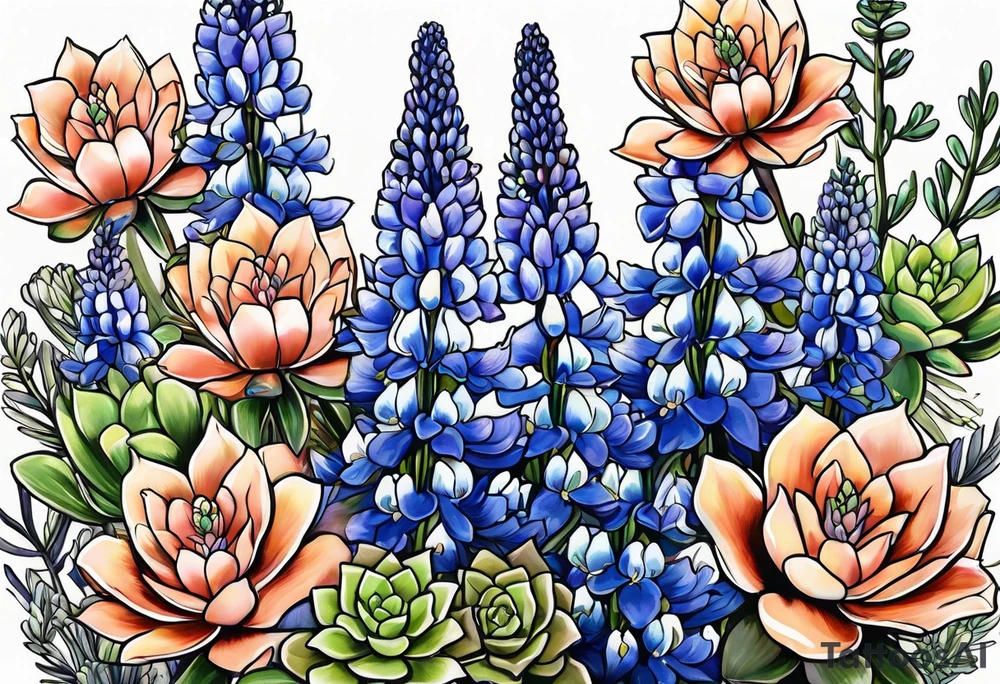Bluebonnets with succulents tattoo idea