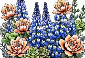 Bluebonnets with succulents tattoo idea