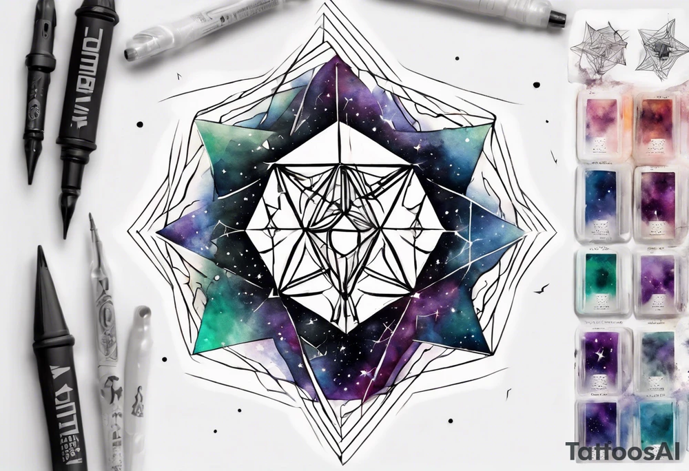 Geometric single image, abstract art, colect some stars to shine, pigment acquarel color, damage done, transient, cthulhu tattoo idea