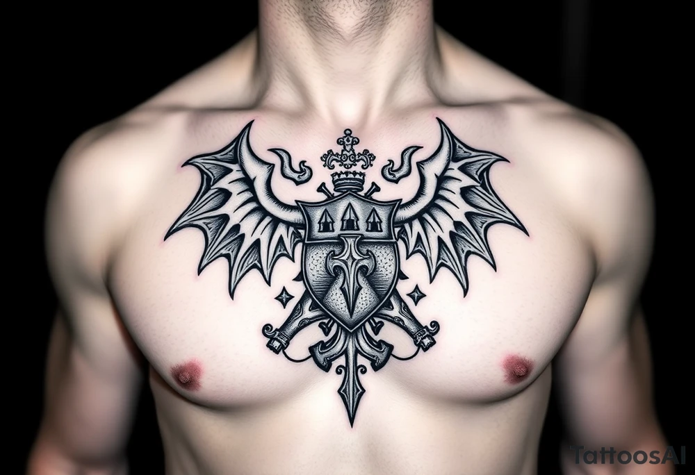 Powerful and Demonic Irish family crest for a full chest tattoo tattoo idea