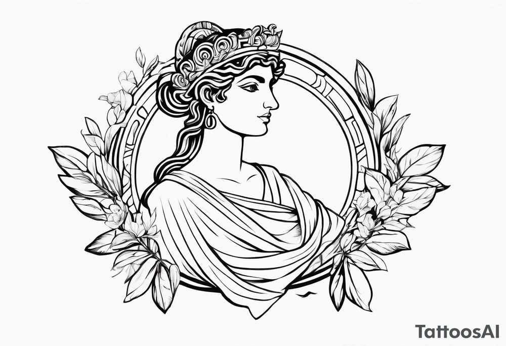 The greek goddess clio in ancient greek style tattoo idea