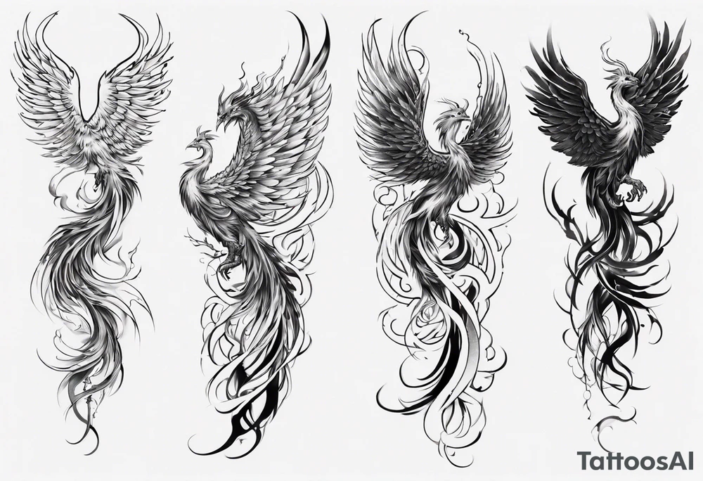 Sleeve tattoo on a woman's arm. Phoenix tattoo idea