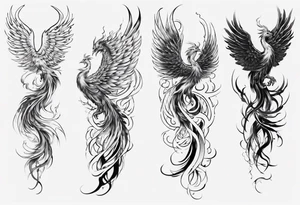 Sleeve tattoo on a woman's arm. Phoenix tattoo idea