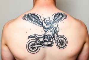 a motorcycle on it with guardian angel wolves on the bike tattoo idea