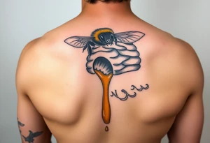 Honey bee hive dripping honey into ocean tattoo idea