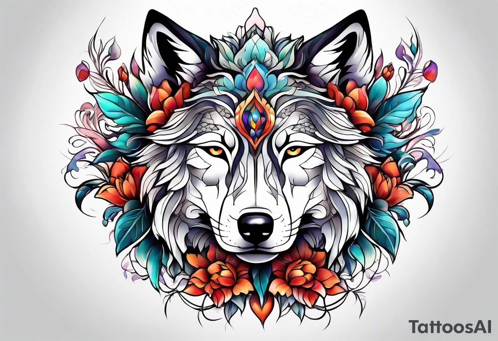 Wolf céleste, flower tattoo idea