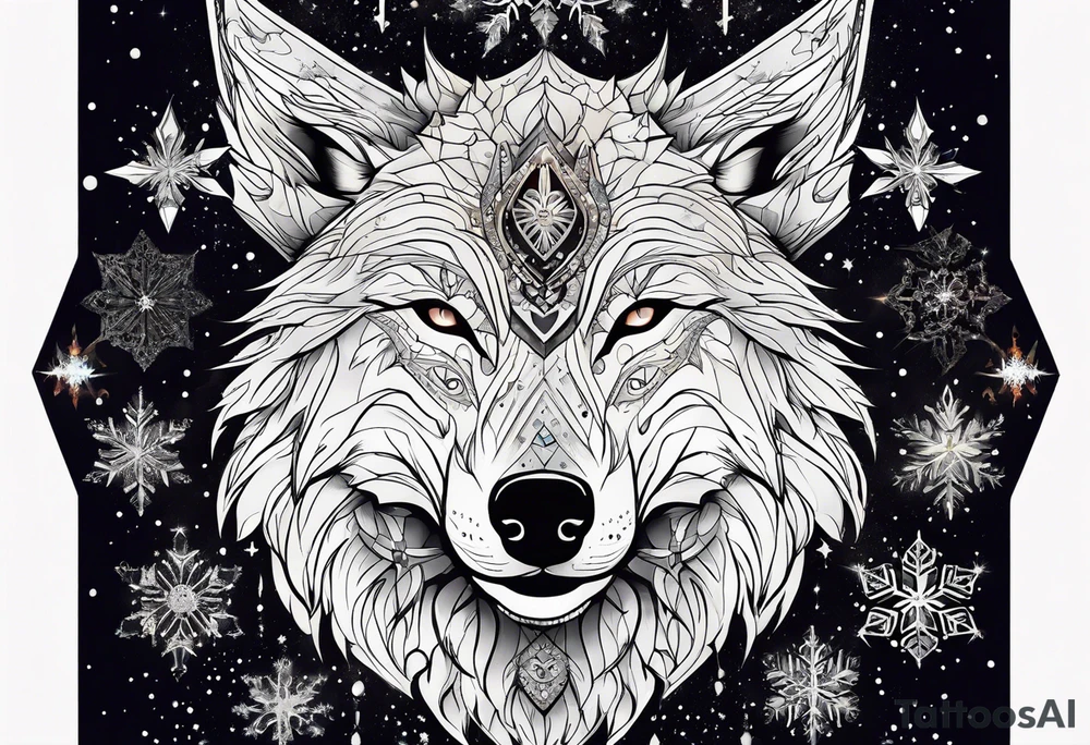 Constellation, animal alien wolf, snowflake tattoo idea