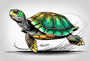 Turtle running across the finish line of a marathon tattoo idea