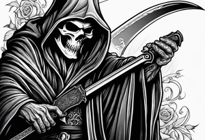 grim reaper with sword and pistol tattoo idea