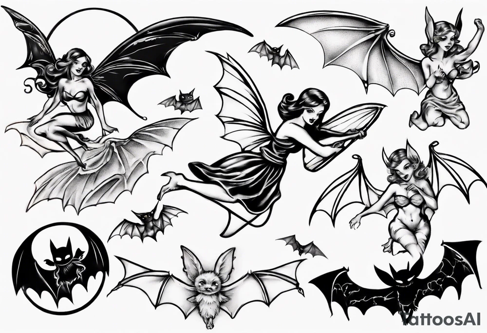 fairy flying over bat tattoo idea