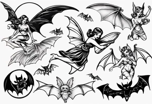 fairy flying over bat tattoo idea