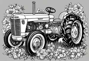 Flower, tractor, Henry D, 1942-2024, remembrance tattoo idea