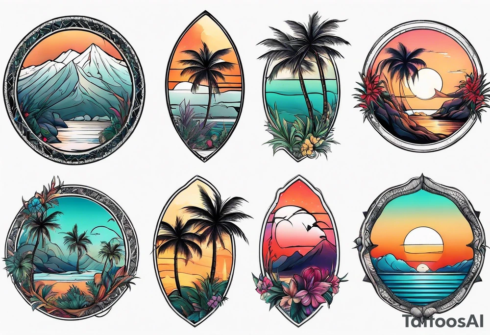 Juniper and palm tree sleeve. Female tattoo idea