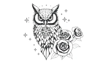 an owl,compass,roses,stars. tattoo idea