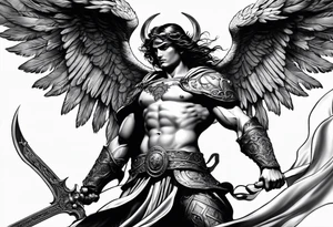 Arm sleeve of St Michael killing the devil tattoo idea