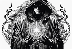 Hooded figure with a ring of lightning behind him tattoo idea