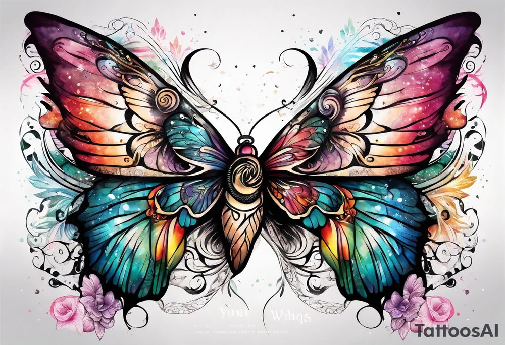 Butterfly and half angel wings with words your wings were ready but my heart was not tattoo idea