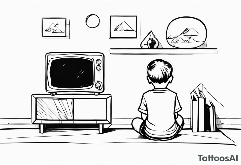 child sit in front of a tv tattoo idea