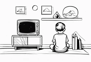 child sit in front of a tv tattoo idea