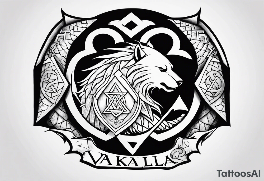 Sword shield dragon Valhalla valknut bear tattoo idea