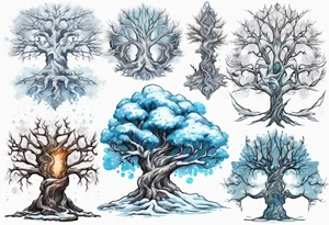 Snowy fantasy tree tattoo idea