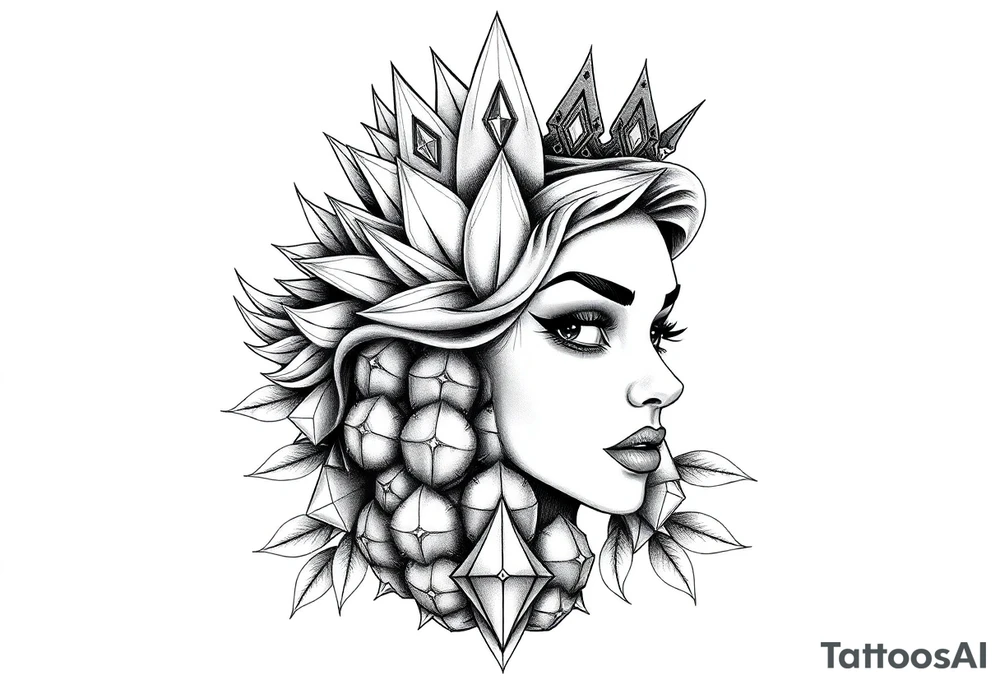 Majestic, pineapple, crown, diamonds, vagina, anus tattoo idea