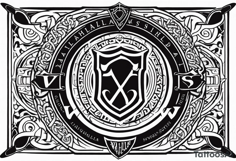 Valhalla shield sword stairs runes tattoo idea