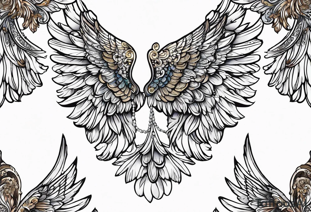 beautiful angel wings with filigree tattoo idea