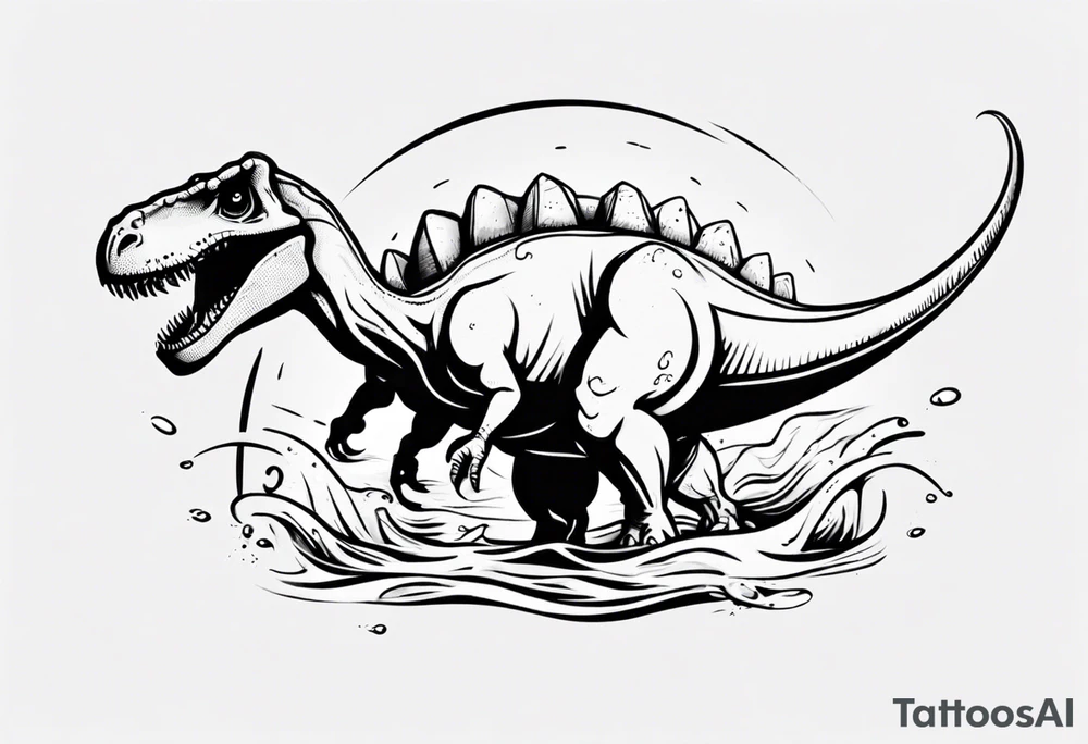 dinosaur playing water polo tattoo idea