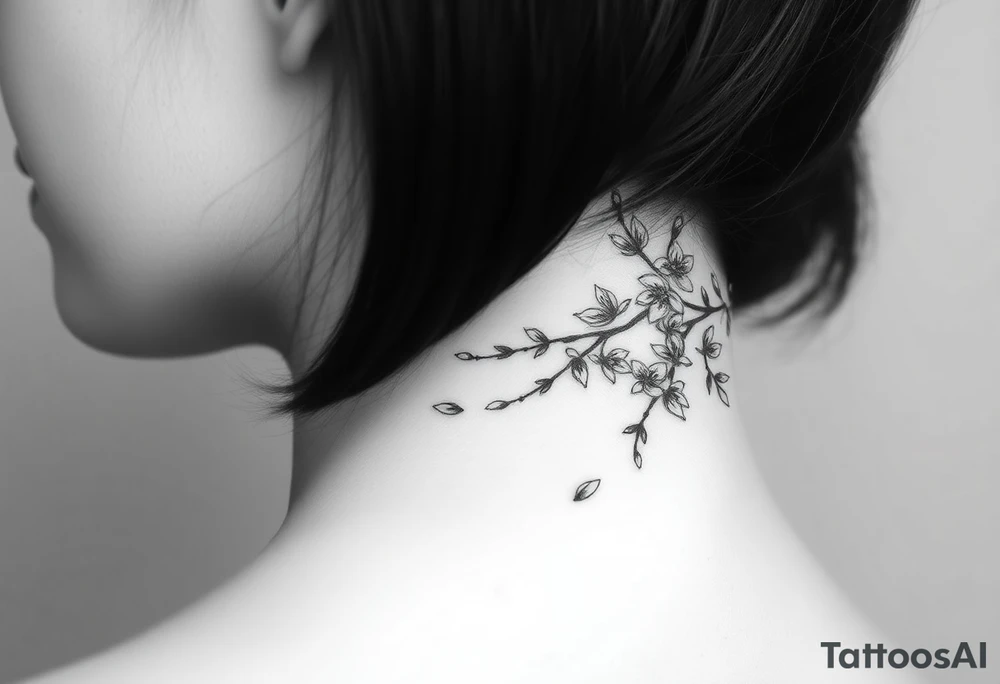 delicate cherry blossoms swirling in spring breeze with petals tattoo idea