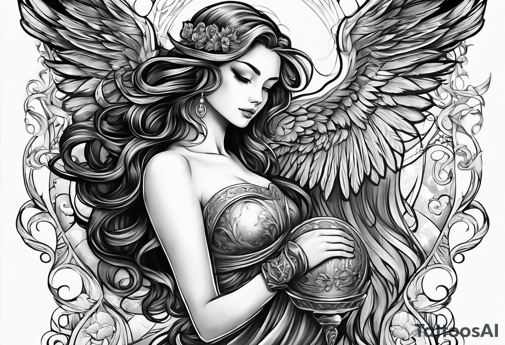 a love story between an angel and mortal tattoo idea