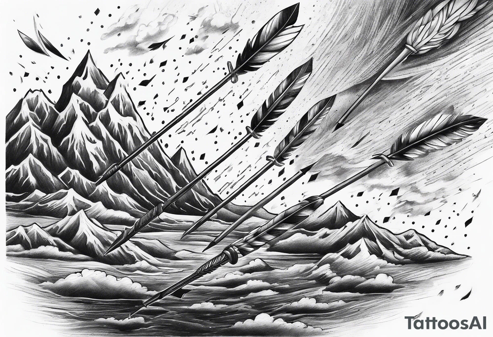flaming arrows raining down from sky tattoo idea