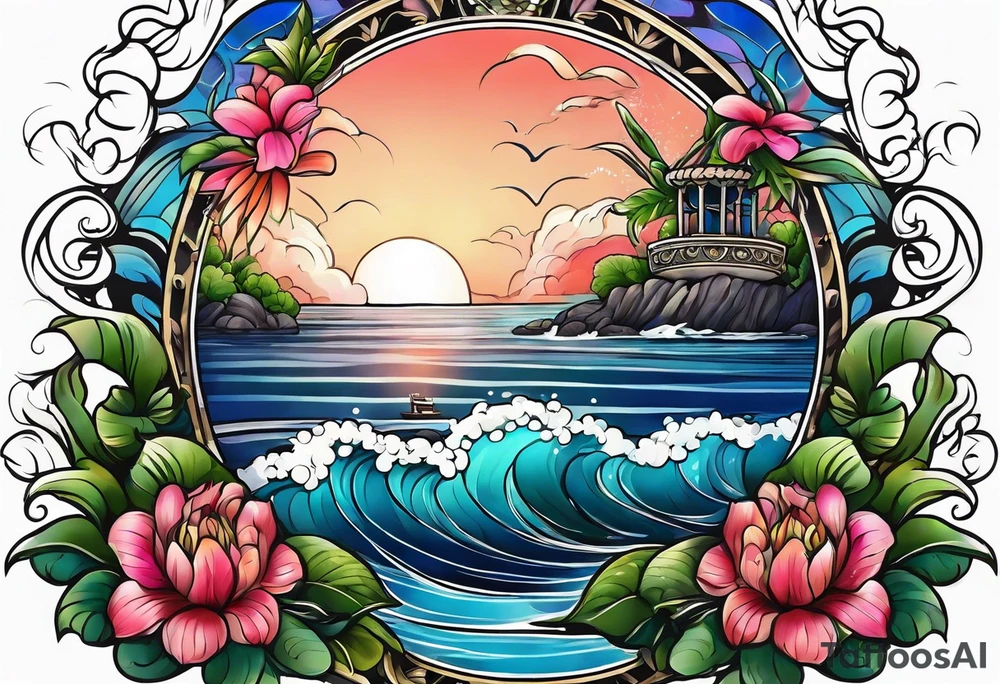 sea, night, flower, republic dominicana tattoo idea