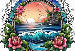 sea, night, flower, republic dominicana tattoo idea