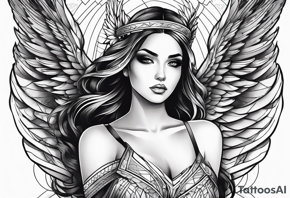 Beautiful woman angle with large wings tattoo idea